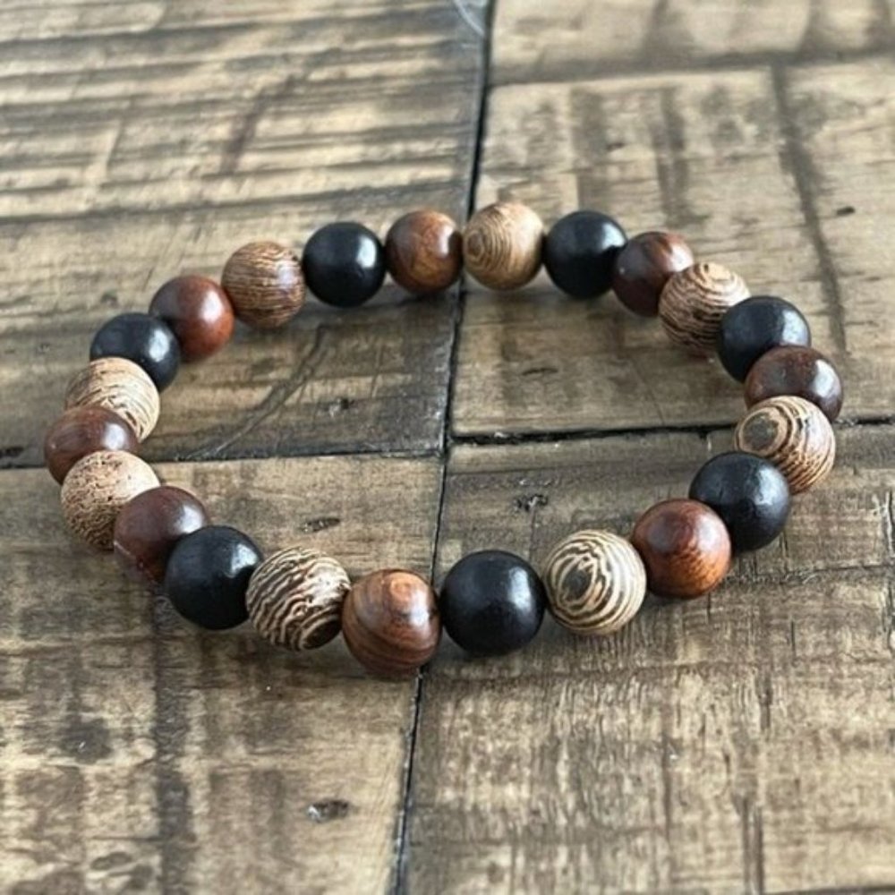 8mm Mixed Wood Bead Stretch Bracelet - Picture 3 of 3